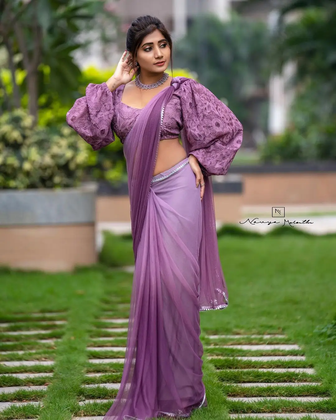 Vasanthi Krishnan Wearing Violet Saree Blouse